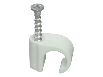 Cable Clips + Screw Round Lead Box 100  PH2 5x33mm      White